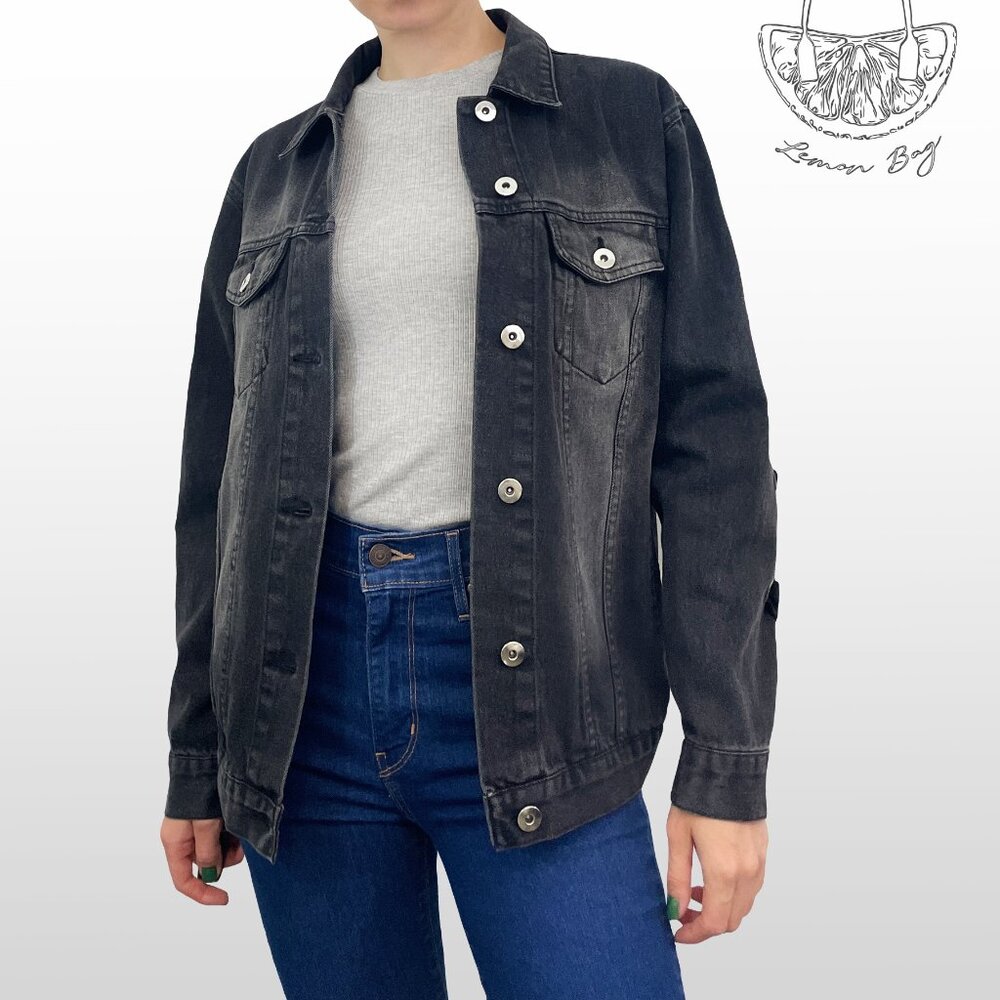 Love Tree / Jean Jacket Decor on the Back/ Black Grey / Size S - Picture 4 of 8